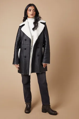 Oasis Womens Double Breasted Shearling Coat - - Size 10 UK