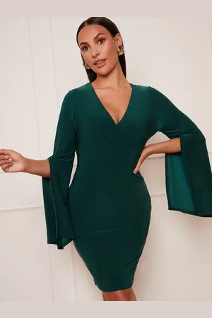 Chi Chi London Womens V Neck Split Sleeve Bodycon Mini Dress in - Size 16 UK