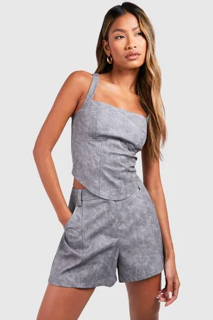 Boohoo Womens Washed Leather Look Longline Corset - - Size 6 UK