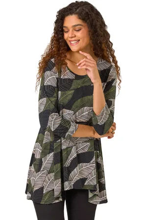 Roman Womens Stretch Textured Leaf Print Tunic - - Size 12 UK