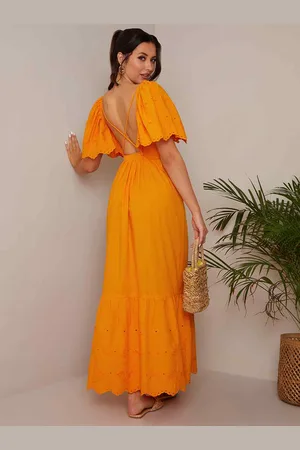 Chi Chi London Womens Broderie Anglaise Sleeve Poplin Maxi Dress in - Size 6 UK