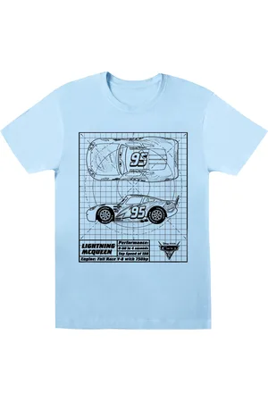 Disney Womens/Ladies Cars Lightning McQueen Blueprint Cotton Boyfriend T-Shirt (Baby Blue) - - Size 2XL
