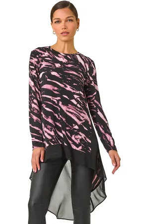Roman Womens Abstract Print Chiffon Hem Tunic Top - - Size 16 UK