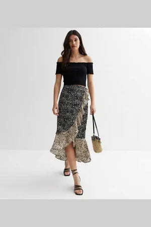 Gini London Womens Animal Mix print Wrap ruffle Midi Skirt - - Size 8 UK