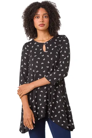 Roman Womens Bow Print Cutout Tunic Top - - Size 14 UK