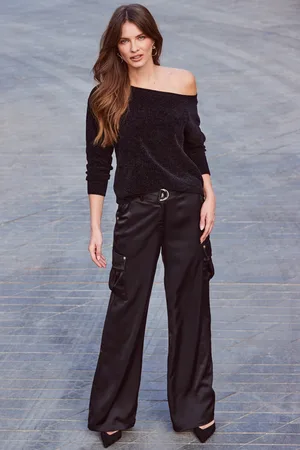Sosandar Womens Satin D Ring Wide Leg Utility Trousers - Size 10 Long