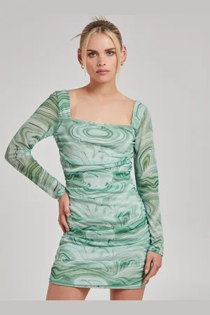 Pink Vanilla Womens Mesh Marble Long Sleeve Mini Dress - - Size 6 UK