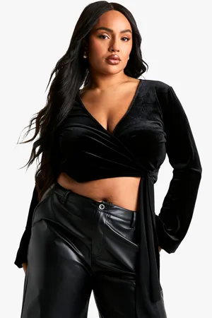 Boohoo Womens Plus Velvet Wrap Tie Top - - Size 28 UK