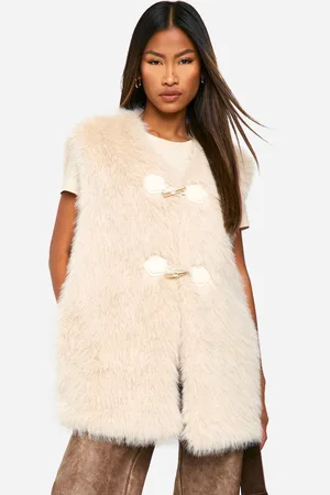 Boohoo Womens Vintage Look Faux Fur Toggle Detail Oversized Gilet - - Size 14 UK