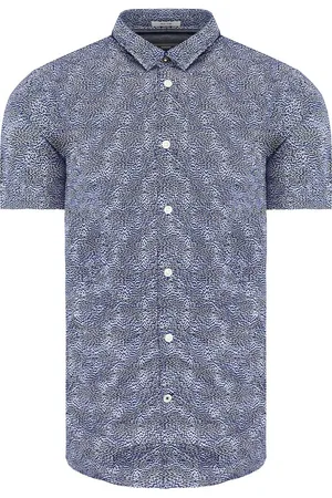 Pepe Jeans Mens Steve Slim Fit Short Sleeve Printed White Men Shirt PM305850 0AA Cotton - Size Large