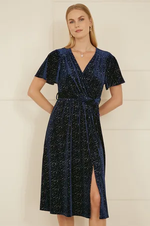 Yumi Womens Velvet Sparkle Wrap Midi Dress - Size 26 UK