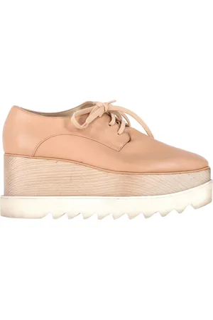 Stella McCartney Pre-owned Womens Elyse Lace-Up Platform Shoes in Nude Leather - - Size EU 38