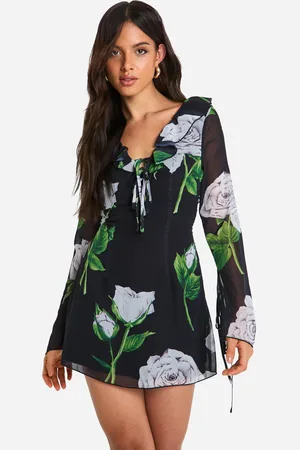 Boohoo Womens Floral Chiffon Ruffle Shift Dress - - Size 16 UK