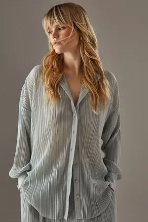 warehouse Womens Plisse Oversized Shirt - - Size 8 UK