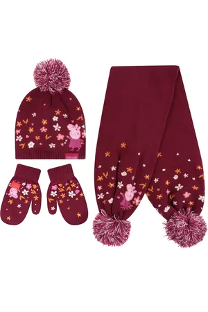 Regatta Childrens Unisex Pom Pom Knitted Peppa Pig Hat Gloves And Scarf Set (Berry /Autumn) - Size 2-3Y