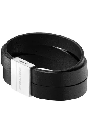 Police : "BACKLASH" BLACK LEATHER BRACELET - - One Size