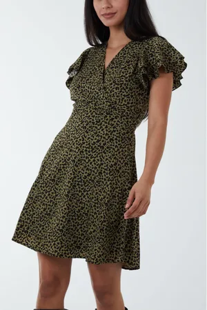Blue Vanilla Womens Leopard Print Wrap Ruffle Mini Dress - - Size 8 UK
