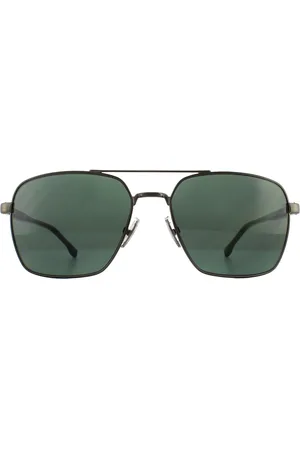HUGO BOSS Square Mens Matte Ruthenium Green Sunglasses - Metal - One Size