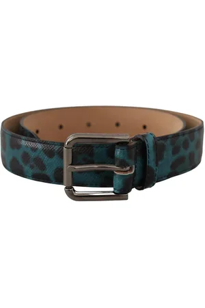 Dolce & Gabbana WoMens Green Leopard Print Logo Metal Waist Buckle Belt Leather - Size 75 cm