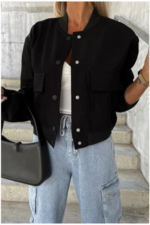 Azura Exchange Womens Big Pockets Baseball Collar Jacket Viscose - Size Large