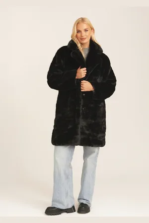Gini London Womens Faux Fur Lapel Collar Longline Coat - - Size Medium/Large