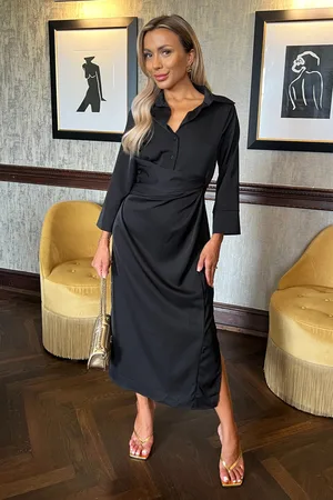 Ax Paris Womens 3/4 Sleeves Gathered Waist Shirt Midi Dress - Size 14 UK