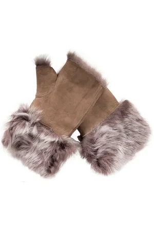 Infinity Womens Shearling Mittens Fingerless Cuffs Toscana Suede Sheepskin Fur - - One Size