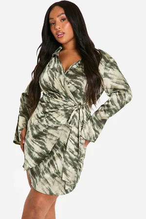 Boohoo Womens Plus Marble Print Wrap Shirt Dress - - Size 28 UK