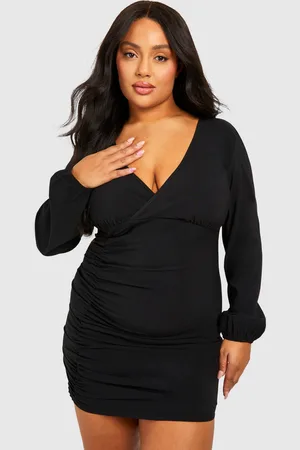 Boohoo Womens Plus Ruched Mini Bengaline Dress - Nylon - Size 26 UK