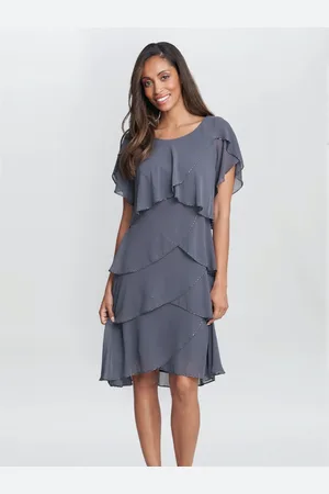 Gina Bacconi Womens Trysta Bugle Beaded Trim Tiered Cocktail Dress With Flitter Sleeves - - Size 10 UK
