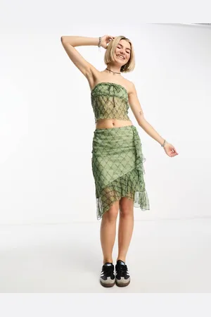 Reclaimed Womens ruffle midi skirt co-ord in check - Size 4 UK