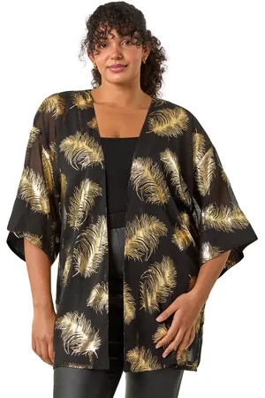 Roman Womens Curve Feather Foil Print Kimono - - Size 18 UK