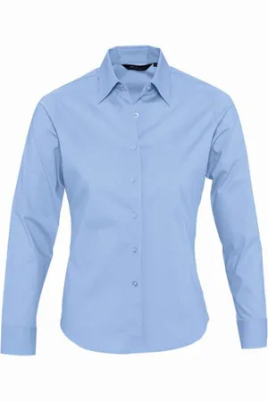 Sols Womens/Ladies Eden Long Sleeve Fitted Work Shirt (Bright Sky) - - Size Medium