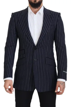 Dolce & Gabbana Mens Dark Blue Stripe Wool Single Breasted Blazer - - Size IT 48 (Men