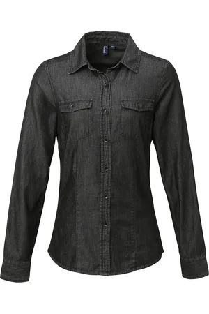 Premier Womens/Ladies Jeans Stitch Long Sleeve Denim Shirt ( Denim) - Size 2XL