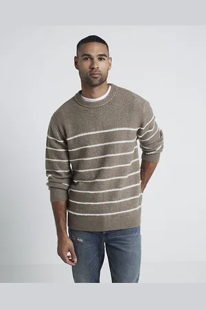 River Island Mens Jumper Slim Fit Stripe Knitted - Size Medium