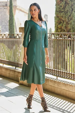 Sosandar Womens Emerald Zip Front Faux Leather Midi Dress - Size 6 UK