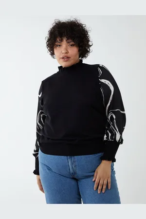 Blue Vanilla Womens Curve Marble Sleeve Frill Jumper - - Size 26 UK