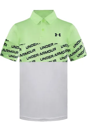 Under Armour Childrens Unisex Collar White/Green Kids Performance Wordmark Polo Shirt 1364431 162 - - Size Small