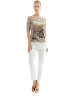 Conquista Womens Animal Print & Solid Colour Top - - Size EU 36 (Womens)