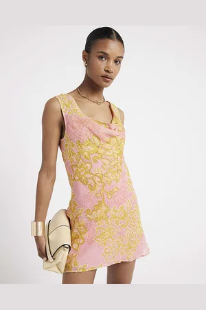 River Island Womens Slip Mini Dress Floral Cowl Neck viscose - Size 10 UK