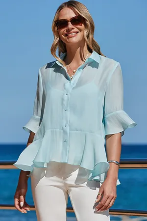 Sosandar Womens Pastel Fluted Hem Shirt - Size 10 UK