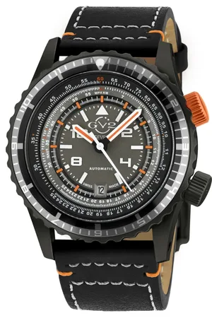 GV2 by Gevril Contasecondi Mens Grey/Orange Dial Calfskin Leather Watch - One Size