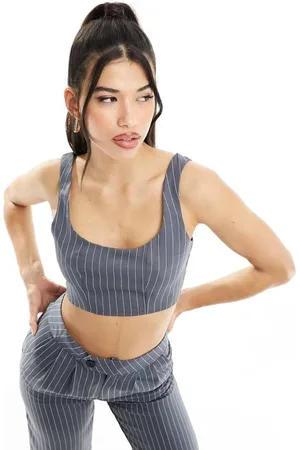 Missyempire Womens tailored crop top co-ord in grey pinstripe-Multi - - Size 18 UK