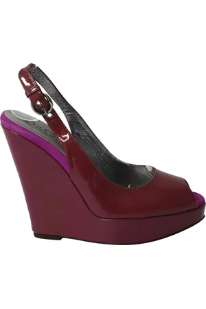 Dolce & Gabbana Pre-owned Womens & Slingback Peep Toe Wedges in Maroon Patent Leather - - Size 36.5 EU/IT