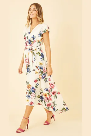 Mela Womens Floral Wrap Dip Hem Dress - Size 10 UK