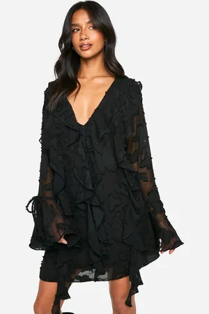 Boohoo Womens Petite Burnout Floral Ruffle Shift Dress - - Size 8 UK