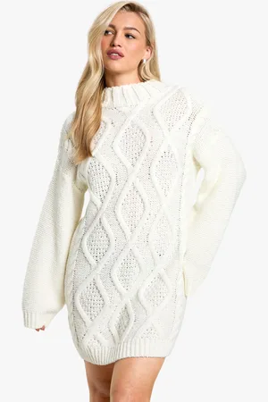Boohoo Womens Crew Neck Cable Jumper Dress - - Size Small