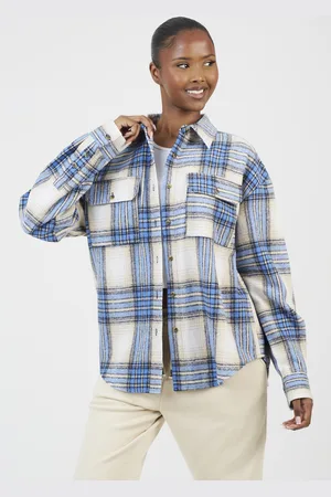 Brave Soul Womens Check Print Long Sleeve Fleece Shirt - Size Small