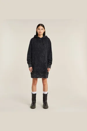 G-Star Womens G-Star RAW Loose Overdyed Hooded Sweater Dress - Cotton - Size Medium